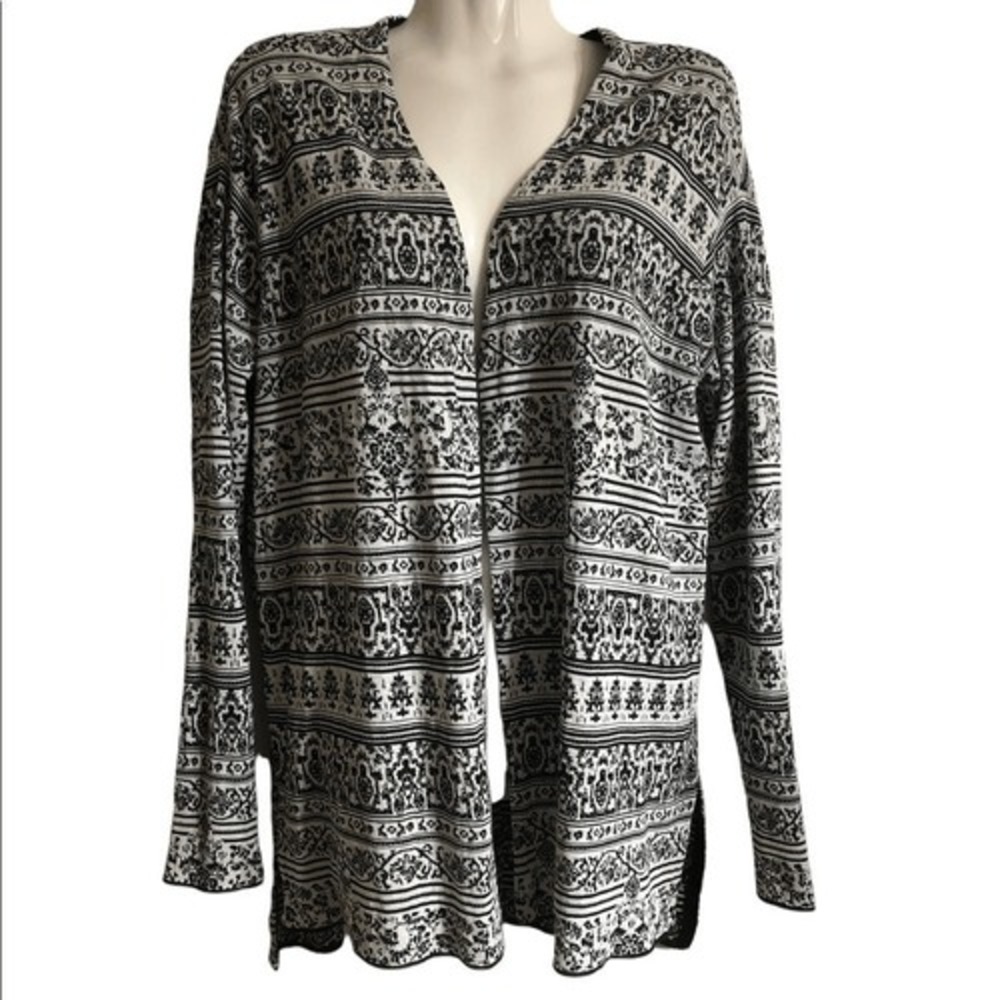 J. Jill cardigan Small 100% cotton open high low hem artistic shrug black white